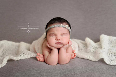 Light Gray Triple Pearls Mohair Halo Tieback Headband - Beautiful Photo Props