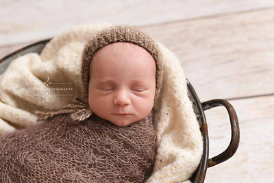 Toffee Brown Sunflower Mohair Knit Baby Wrap - Beautiful Photo Props