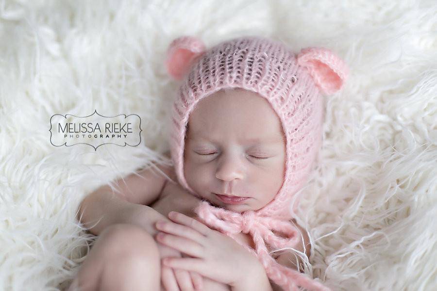 SET Pink Blue Teddy Bear Hats and Knit Swaddle Cocoon Sacks - Beautiful Photo Props