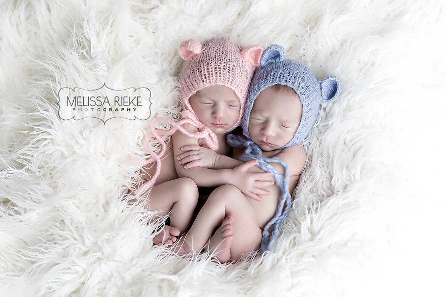 Set Pink Blue Teddy Bear Mohair Baby Hats - Beautiful Photo Props
