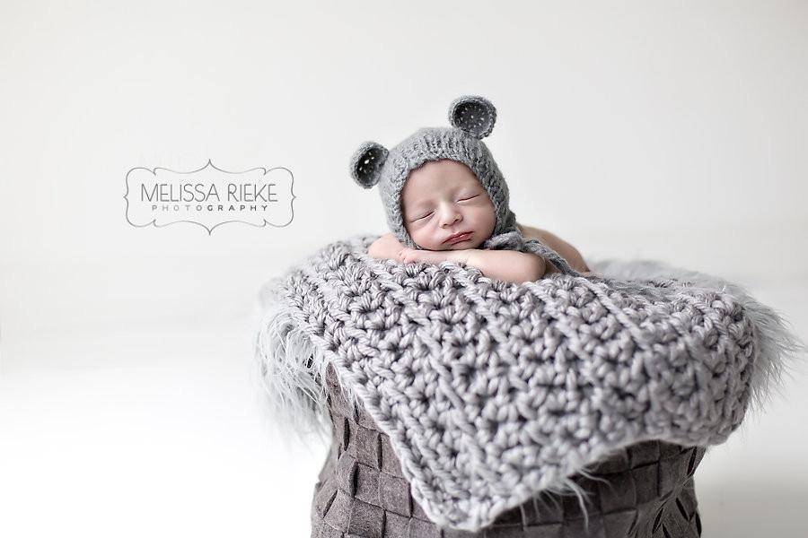 Gray Teddy Bear Mohair Baby Hat - Beautiful Photo Props