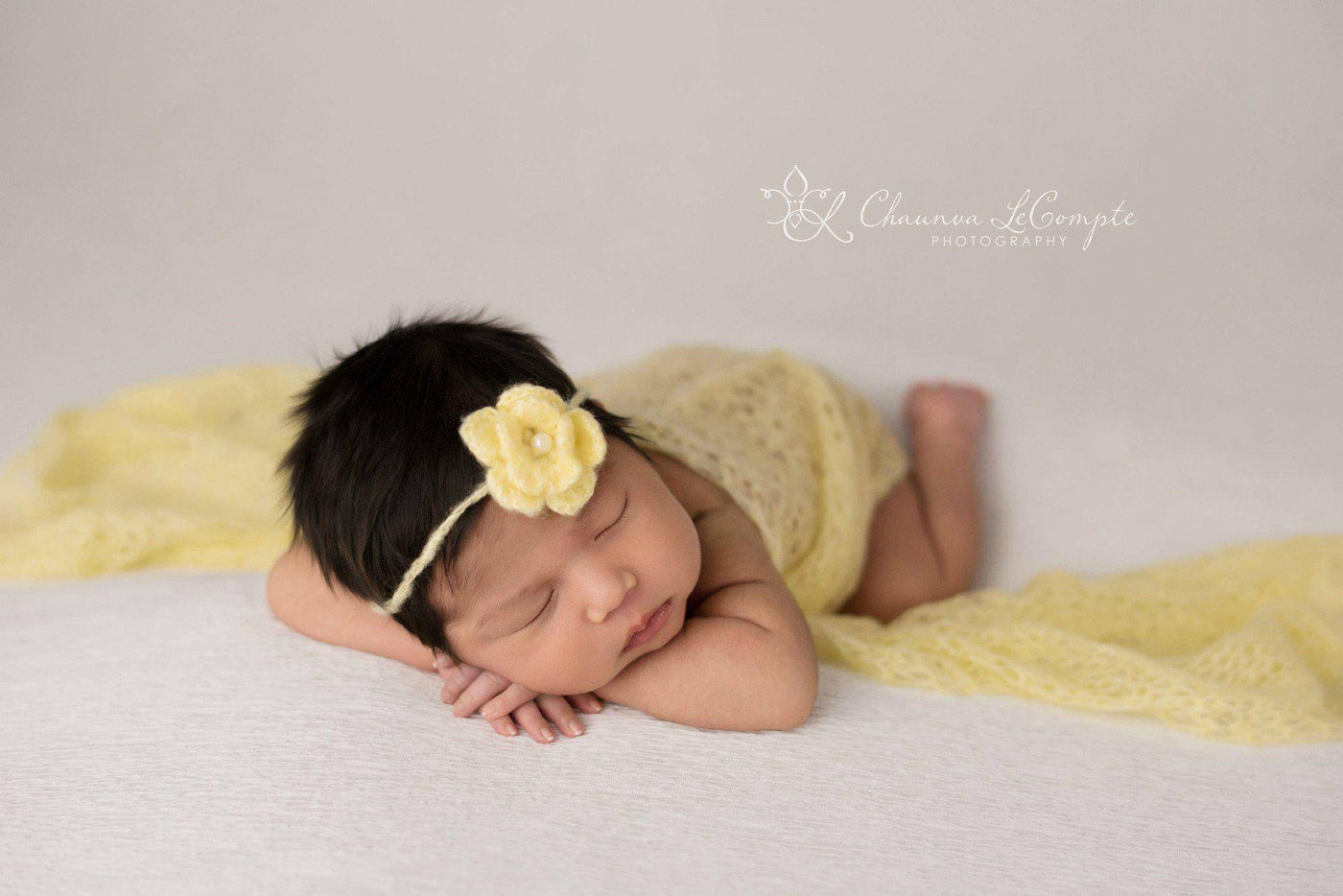 SET Light Yellow Mohair Knit Baby Wrap and Headband - Beautiful Photo Props