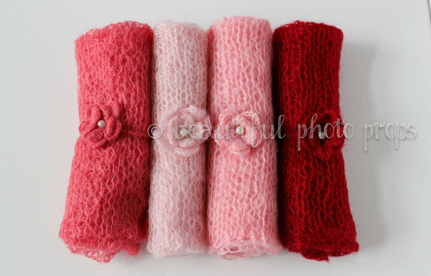 SET Pink Red Tones Mohair Knit Baby Wrap and Headband - Beautiful Photo Props