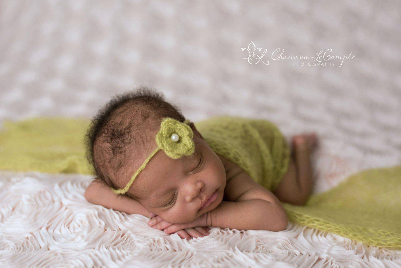 SET Lemongrass Green Mohair Knit Baby Wrap and Headband - Beautiful Photo Props