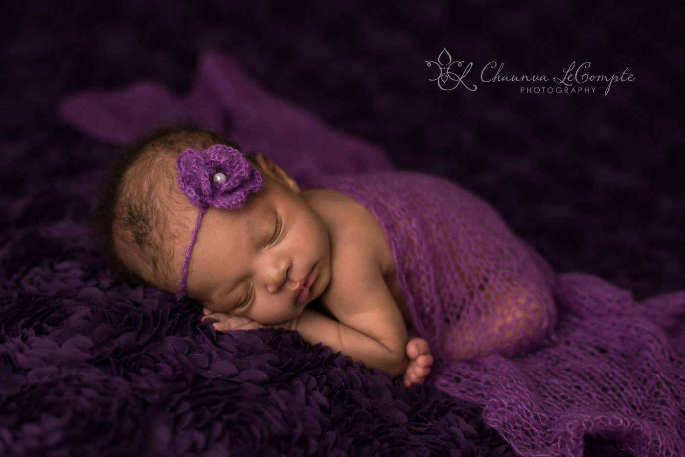 SET Purple Mohair Knit Baby Wrap and Headband - Beautiful Photo Props