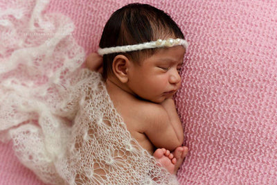 SET White Sunflower and Pewter Mohair Knit Baby Wrap and Headband - Beautiful Photo Props
