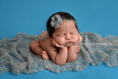SET White Sunflower and Pewter Mohair Knit Baby Wrap and Headband - Beautiful Photo Props