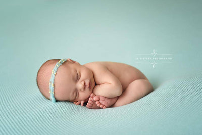 Baby Blue Pearls Mohair Halo Tieback Headband - Beautiful Photo Props