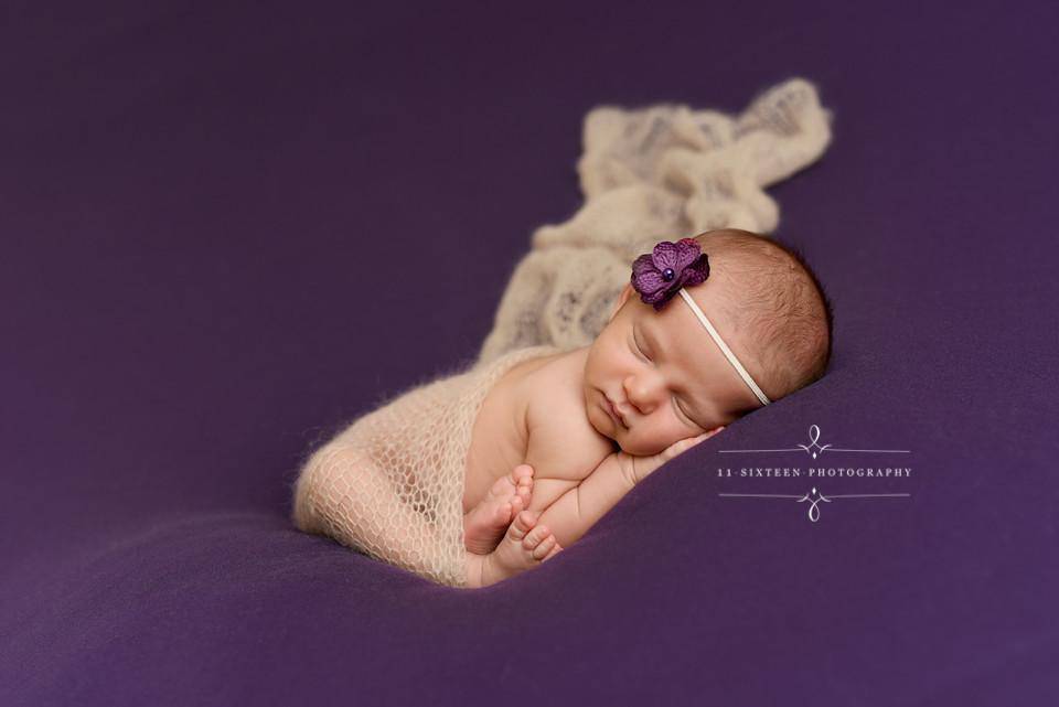 SET Beige Mohair Knit Baby Wrap and Purple Flower Headband - Beautiful Photo Props