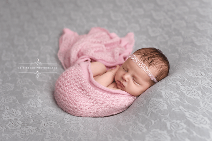 SET Pink Mohair Knit Baby Wrap and Tiny Pearls Headband - Beautiful Photo Props