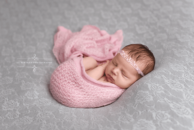 SET Pink Mohair Knit Baby Wrap and Tiny Pearls Headband - Beautiful Photo Props