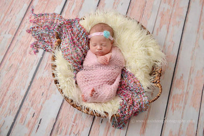 SET Pink Mohair Knit Baby Wrap and Tiny Pearls Headband - Beautiful Photo Props