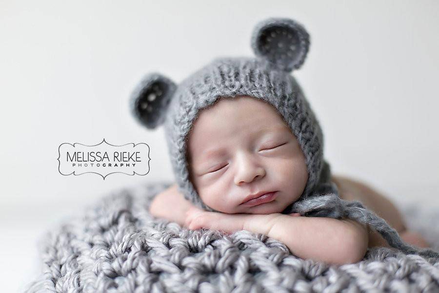 Grey Teddy Bear Mohair Baby Hat - Beautiful Photo Props