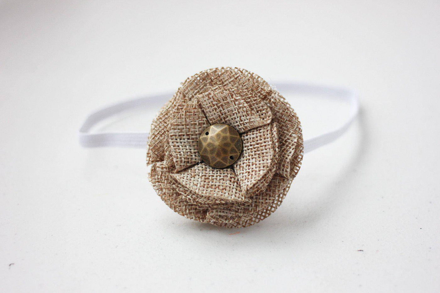 Brass Burlap Petals Fabric Flower Headband - Beautiful Photo Props