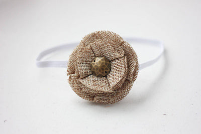 Brass Burlap Petals Fabric Flower Headband - Beautiful Photo Props