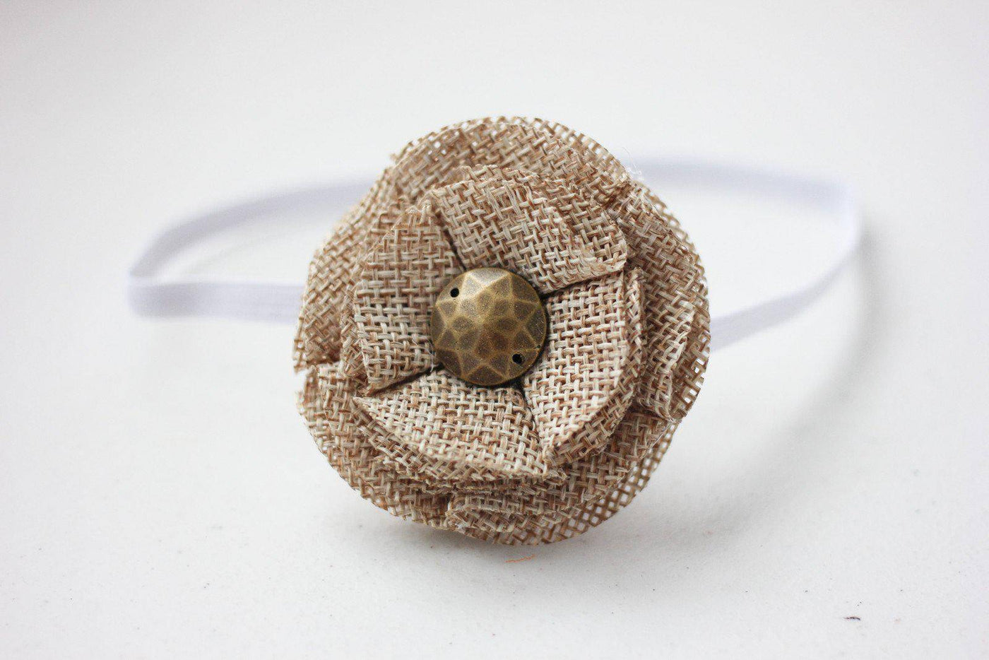 Brass Burlap Petals Fabric Flower Headband - Beautiful Photo Props