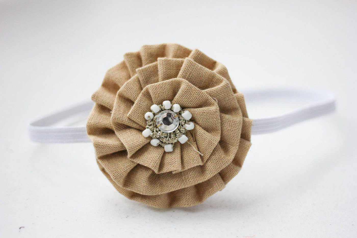 Beige Ruffle Spiral Fabric Flower Headband – Beautiful Photo Props
