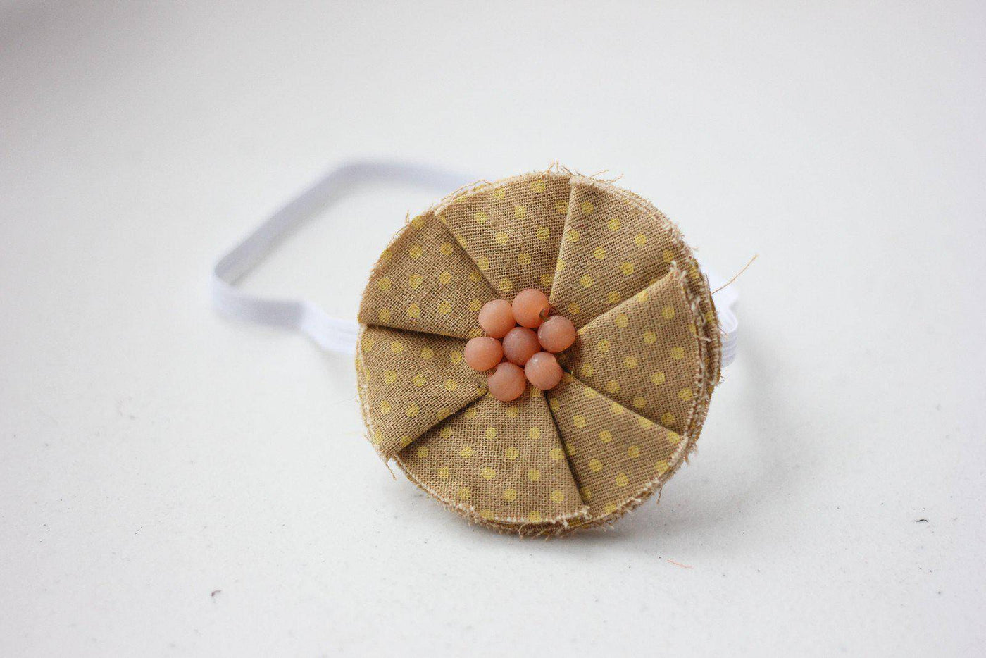 Earthy Polka Dot Fabric Flower Headband - Beautiful Photo Props