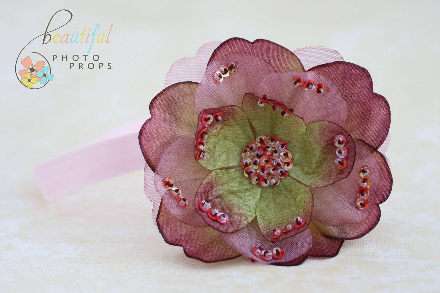 Large Rose Pink Jeweled Flower Headband - Beautiful Photo Props