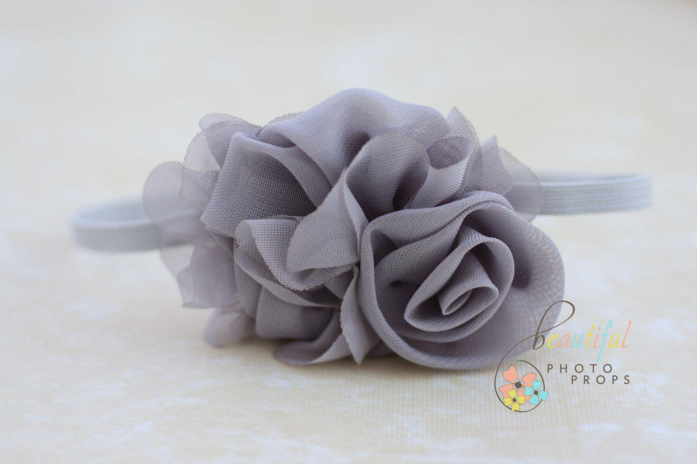 Gray Petals Fabric Flower Headband - Beautiful Photo Props