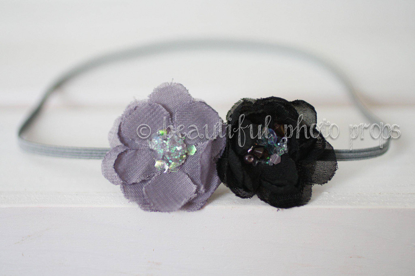 Gray and Black Sparkle Flowers Headband - Beautiful Photo Props