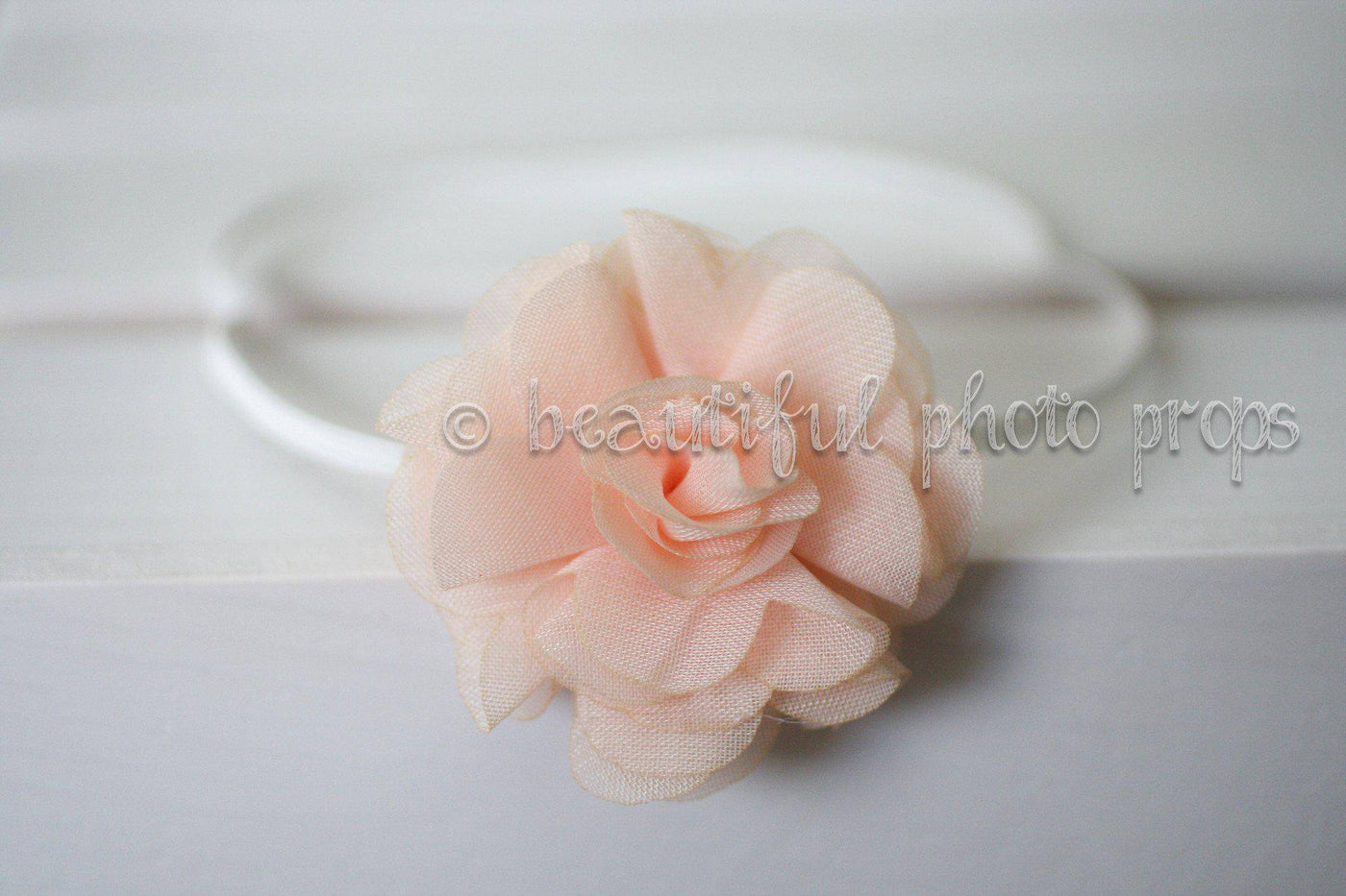 Peach Pink Billowing Chiffon Fabric Flower Headband - Beautiful Photo Props