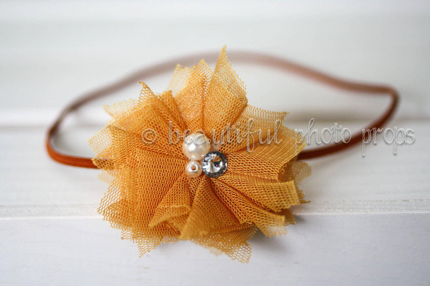 Mustard Yellow Lace Pearl Rhinestone Flower Headband – Beautiful Photo ...