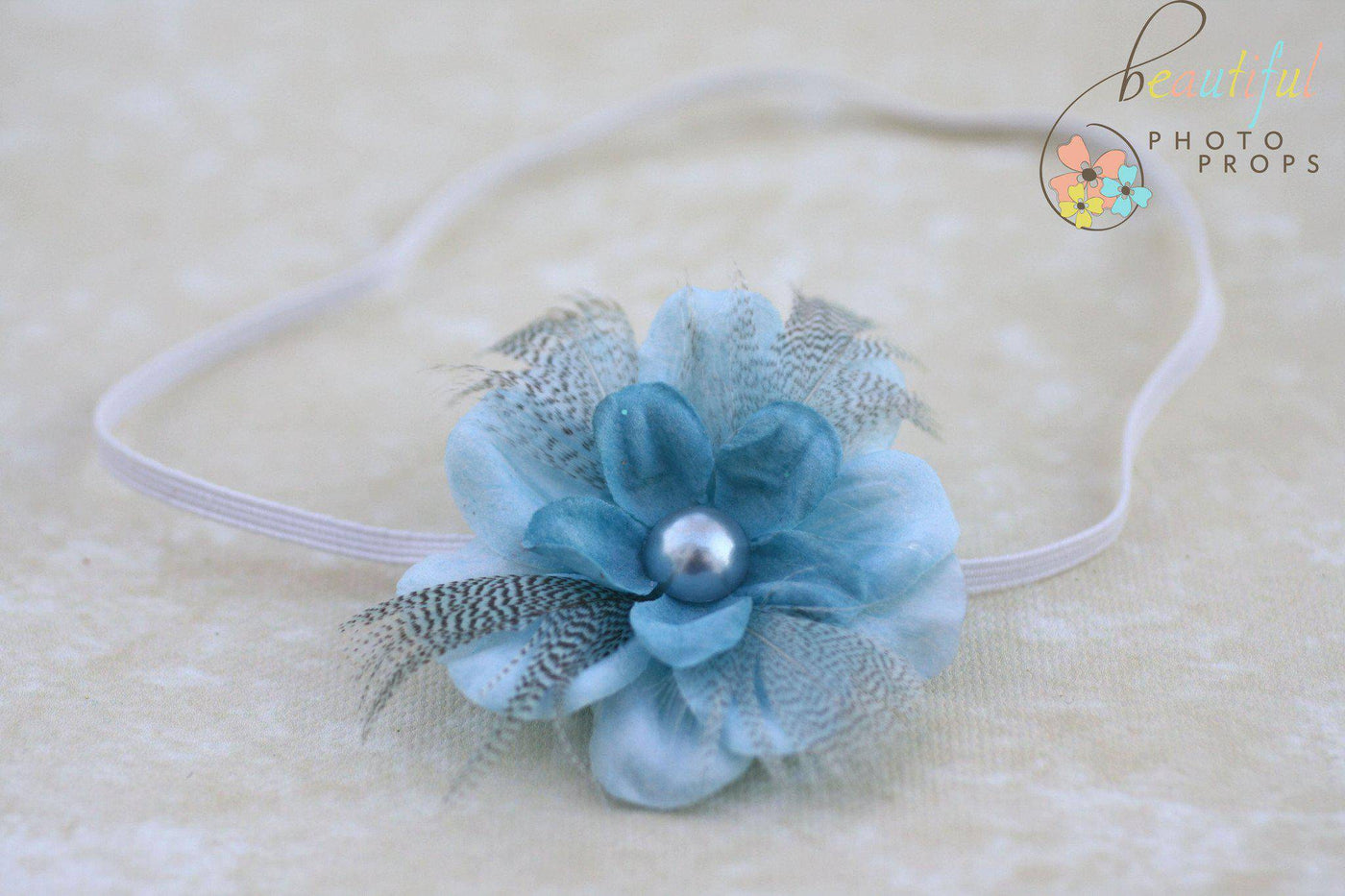Blue Pearl Feather Flower Headband - Beautiful Photo Props