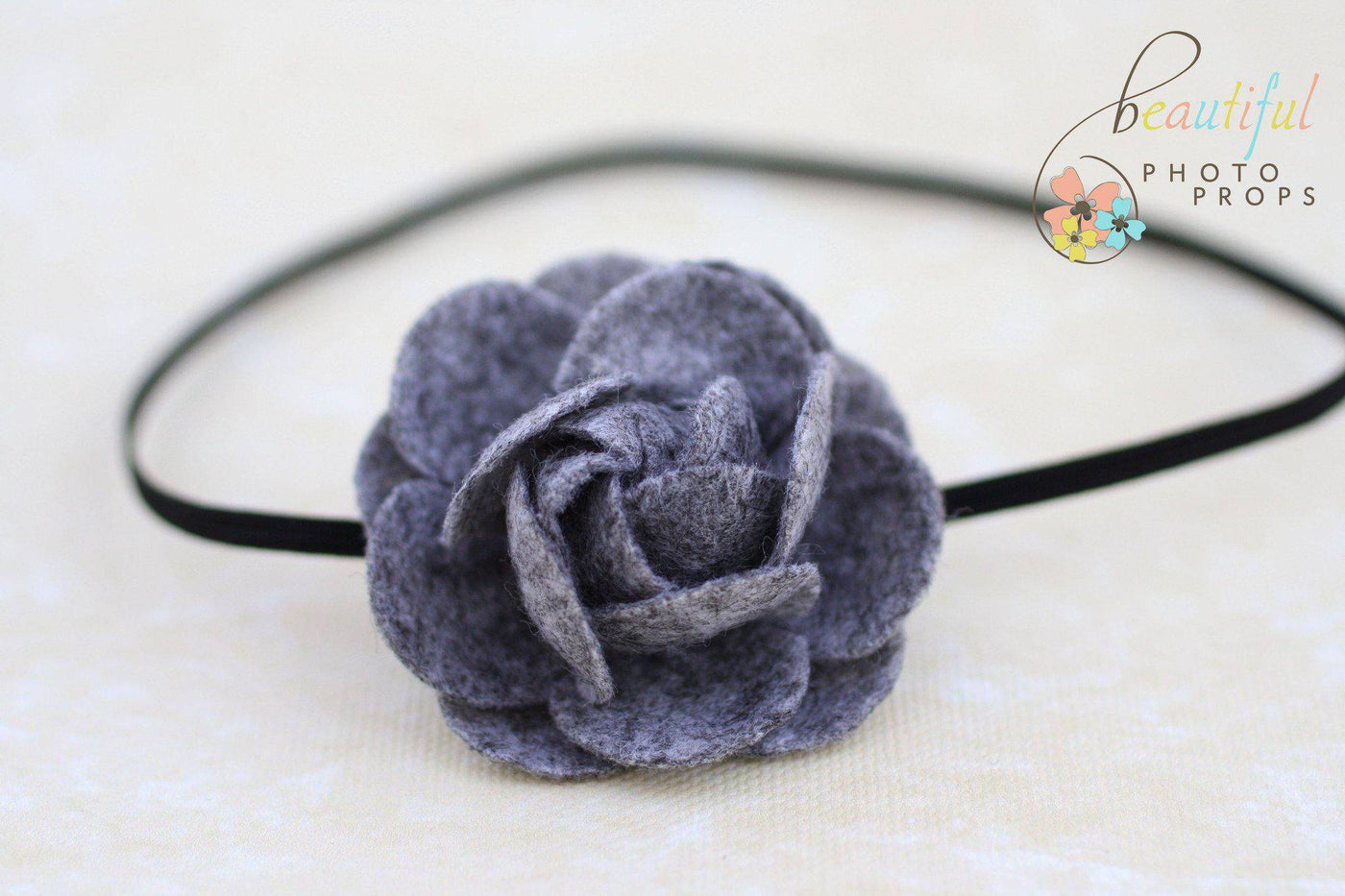 Gray Blossom Felt Fabric Flower Headband - Beautiful Photo Props