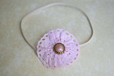 Victorian Pink Crochet Flower Headband - Beautiful Photo Props