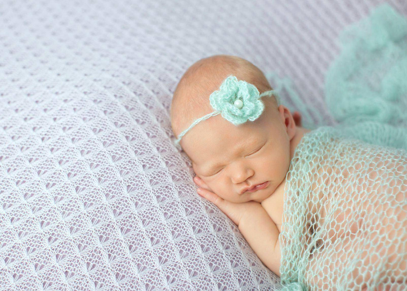 SET Baby Blue Mohair Knit Baby Wrap and Headband - Beautiful Photo Props