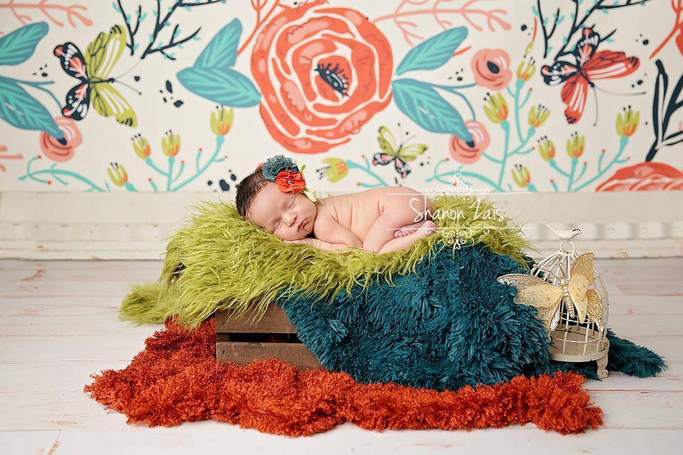 Pelagio Faux Fur Nest Photography Prop Rug Olive Green Rust Orange Teal - Beautiful Photo Props