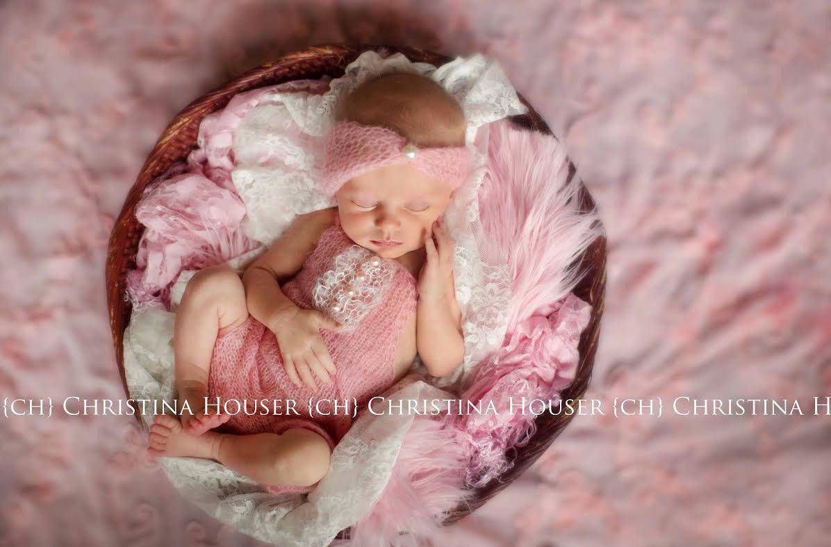 Pink Pearl Turban Mohair Headband - Beautiful Photo Props