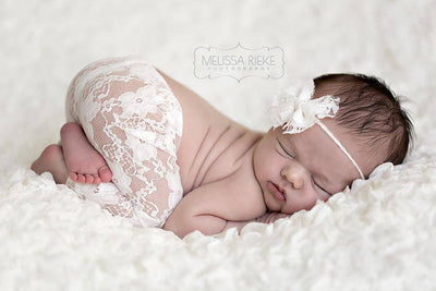 Rose Pink Lace Pants and Lace Bow Mohair Headband - Beautiful Photo Props