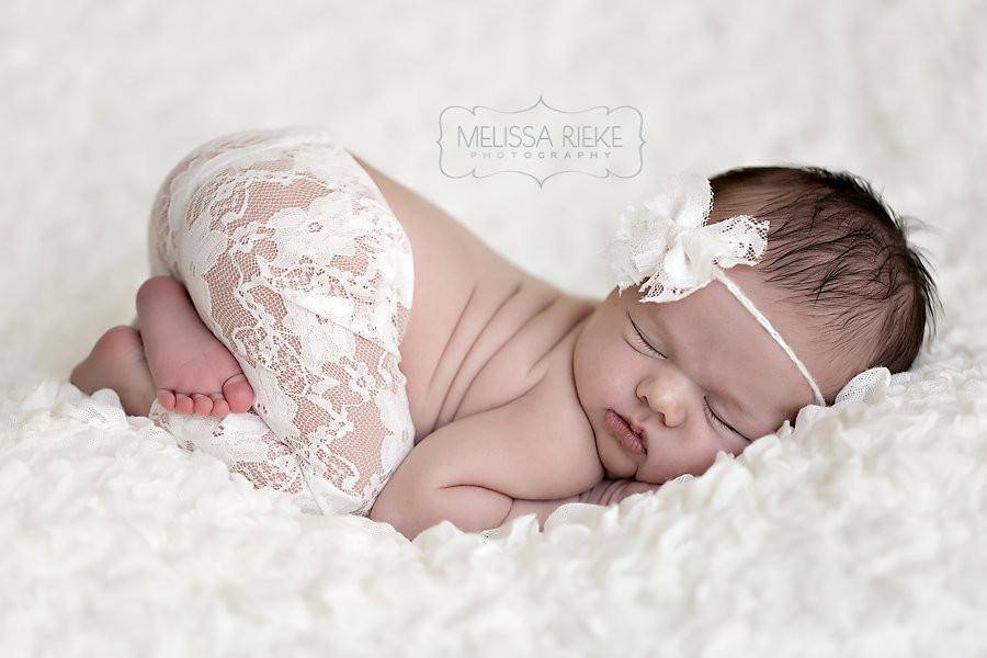 Cream White Lace Pants and Lace Bow Mohair Headband - Beautiful Photo Props