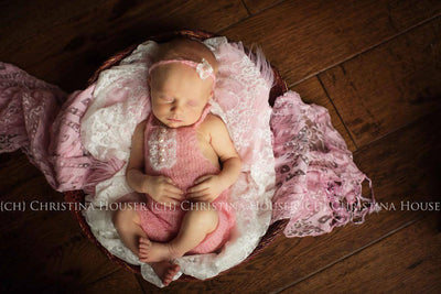 SET Pink Mohair Overalls Pants and Lace Pearl Headband - Beautiful Photo Props