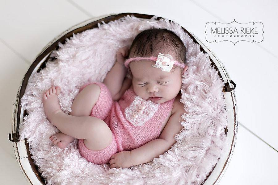SET Pink Mohair Overalls Pants and Lace Pearl Headband - Beautiful Photo Props