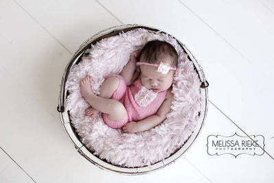 SET Pink Mohair Overalls Pants and Lace Pearl Headband - Beautiful Photo Props