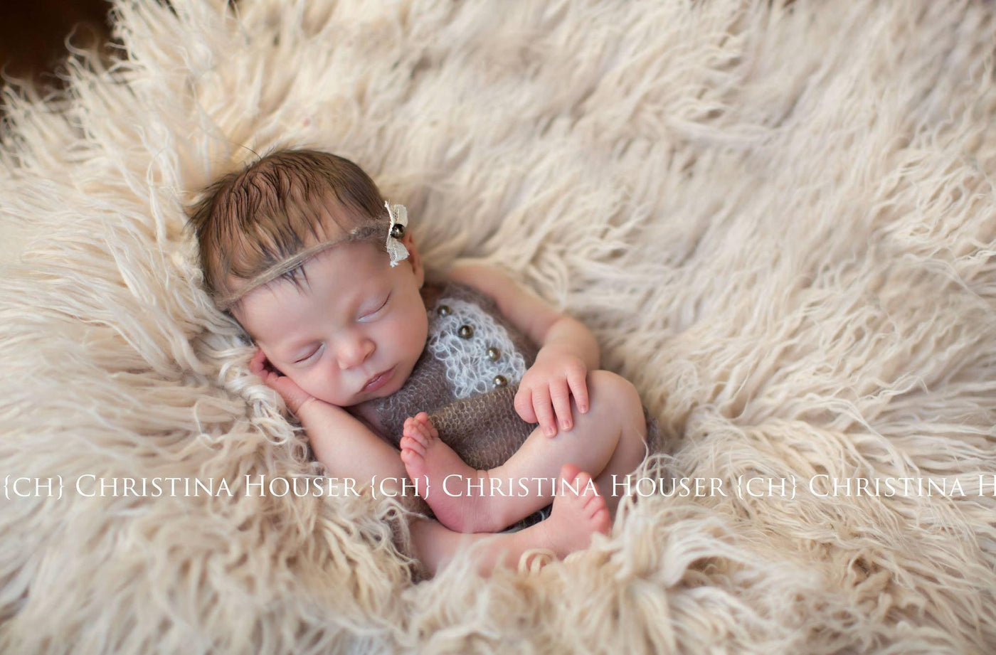 SET Brown Mohair Overalls Pants and Lace Pearl Headband - Beautiful Photo Props