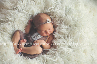 SET Brown Mohair Overalls Pants and Lace Pearl Headband - Beautiful Photo Props