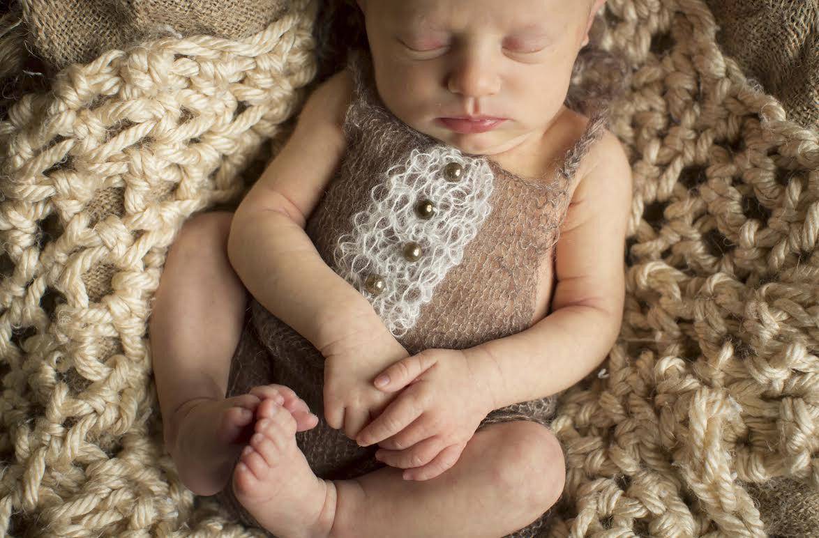 SET Brown Mohair Overalls Pants and Lace Pearl Headband - Beautiful Photo Props