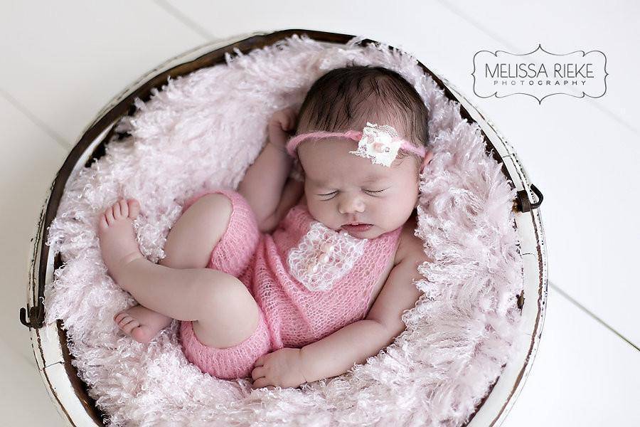 Peach Mohair Overalls Pants and Lace Pearl Headband - Beautiful Photo Props