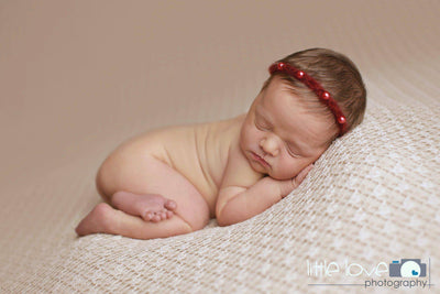 Burgundy Red Five Pearl Mohair Halo Tieback Headband - Beautiful Photo Props