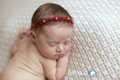 Burgundy Red Five Pearl Mohair Halo Tieback Headband - Beautiful Photo Props