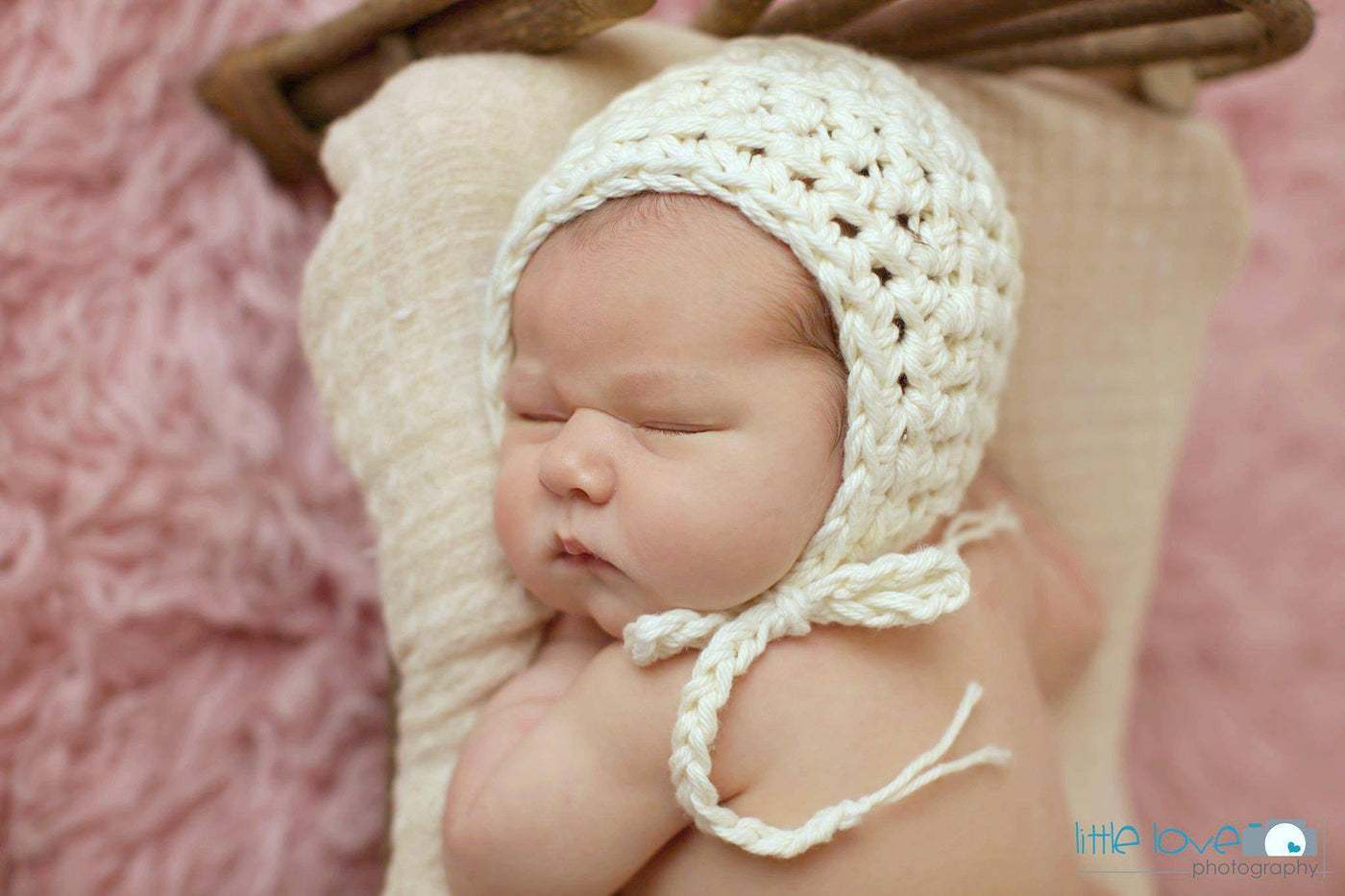Cream Cotton Baby Bonnet Hat - Beautiful Photo Props