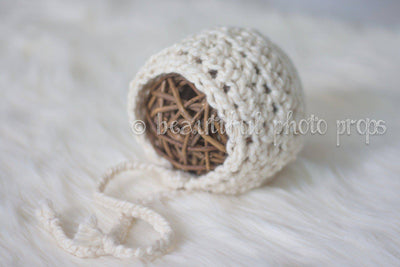 Cream Cotton Baby Bonnet Hat - Beautiful Photo Props