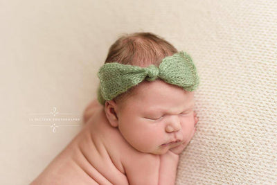 Sage Green Wide Bow Mohair Headband - Beautiful Photo Props