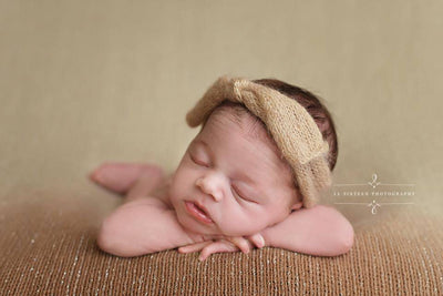 Beige Wide Bow Mohair Headband - Beautiful Photo Props
