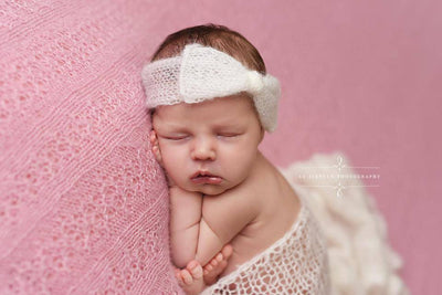 Beige Wide Bow Mohair Headband - Beautiful Photo Props