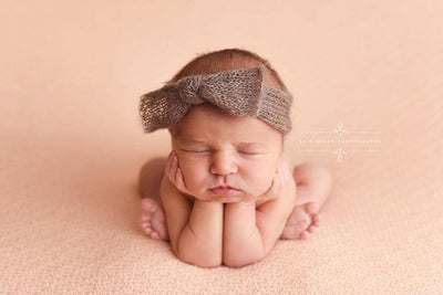 Beige Wide Bow Mohair Headband - Beautiful Photo Props